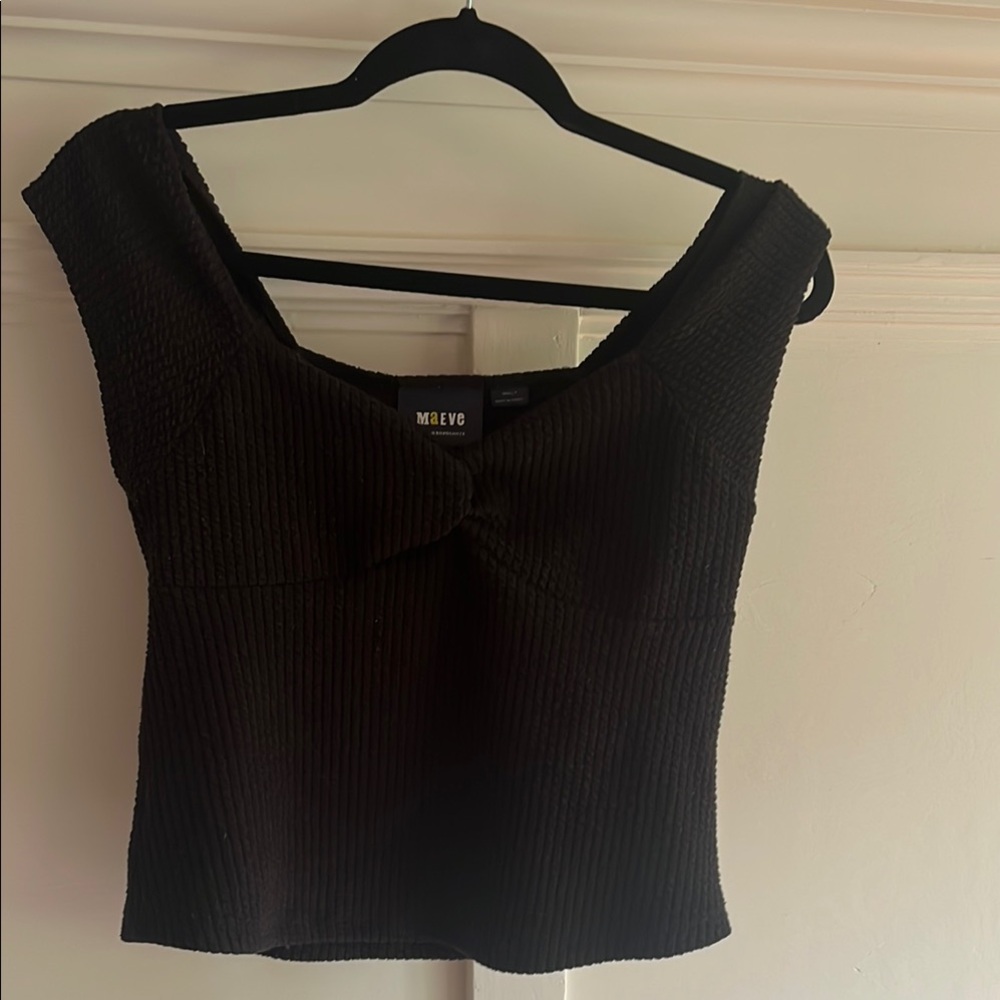 Maeve Black Crop Tie Front Blouse